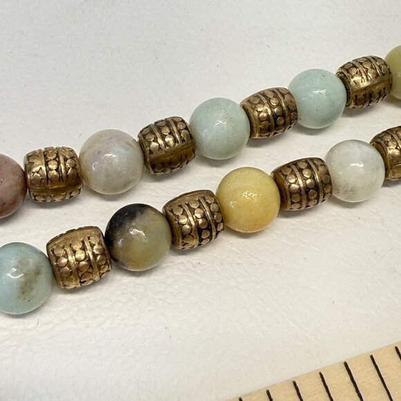 Tassel Pendant Necklace Stone Beads Brassy Gold Tone Long Length Adjustable - Picture 8 of 10